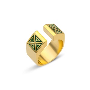Handmade Enamel Sterling Silver Ring: Brutalist Adjustable Boho Ring