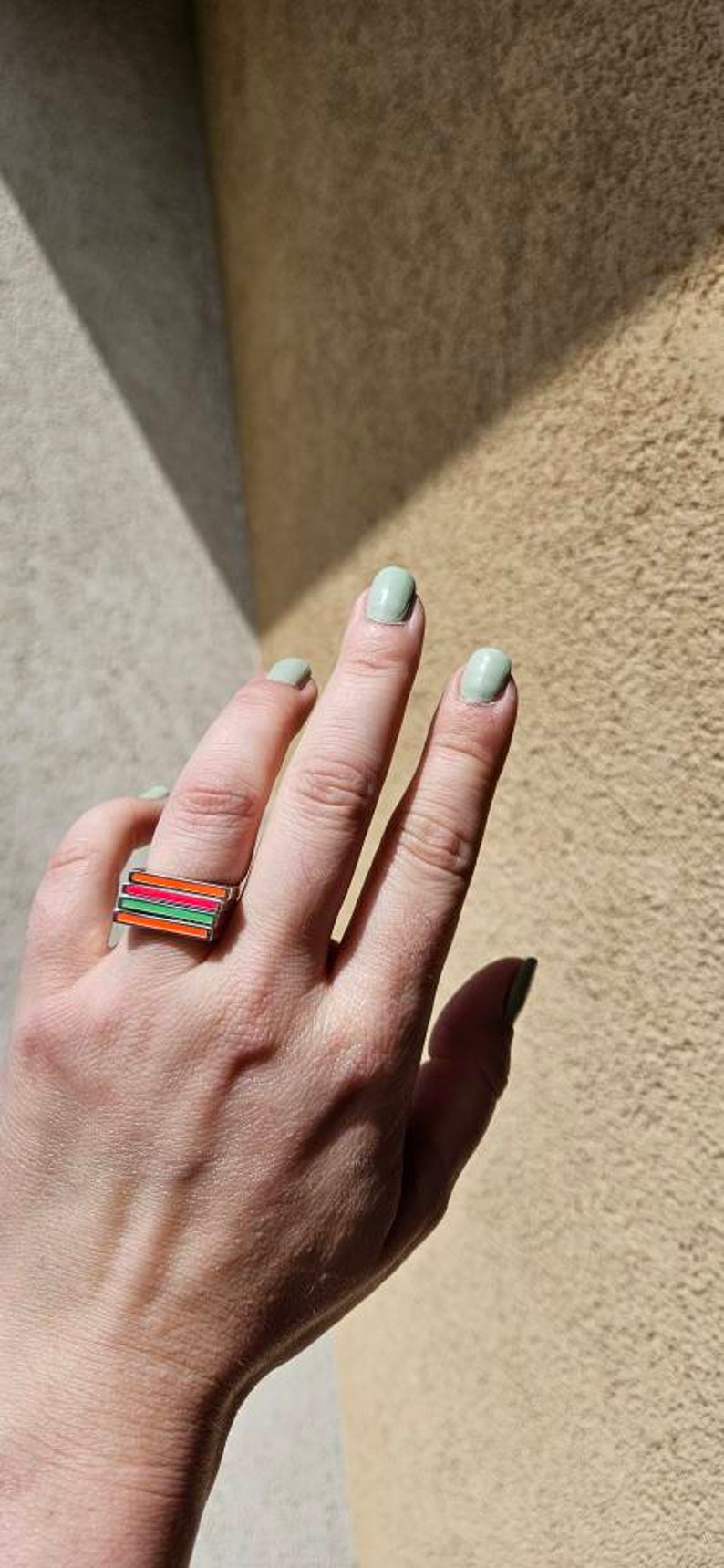 Neon Colored Modern Minimalist Fashioned Sterling Silver, Gift for her, Gift for him, Stackable Ring, Enamel on Ring, Colorful Ring image 2