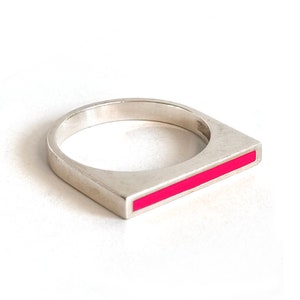 Neon Colored Modern Minimalist Fashioned Sterling Silver, Gift for her, Gift for him, Stackable Ring, Enamel on Ring, Colorful Ring image 4
