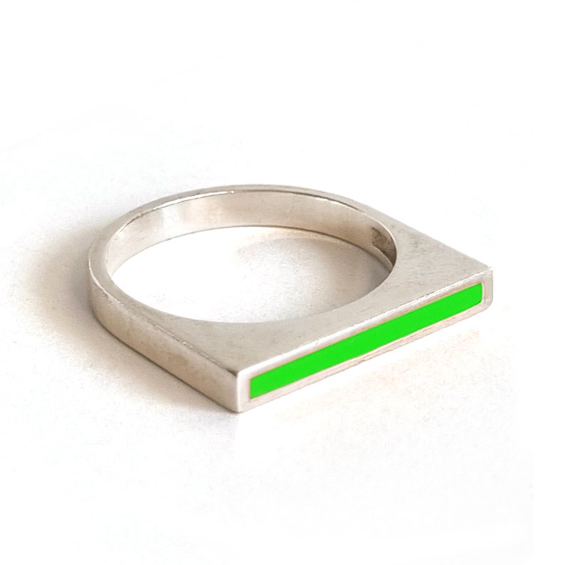 Neon Colored Modern Minimalist Fashioned Sterling Silver, Gift for her, Gift for him, Stackable Ring, Enamel on Ring, Colorful Ring image 5