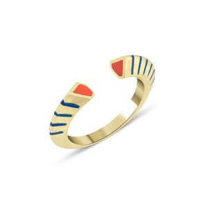 Anello smaltato fatto a mano: anello aperto in argento sterling placcato oro