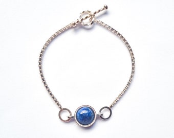 Lapis Gemstone Charm Bracelet - Dainty Boho Bracelet Sterling Silver - Bracelet réglable de tous les jours - Bracelet fait main - Cadeau du meilleur ami