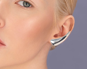 Sculptural Silver Ear Climber - Futuristic  Earring - Asymmetric Design - Organic shape earrings - Ear Cuff Men