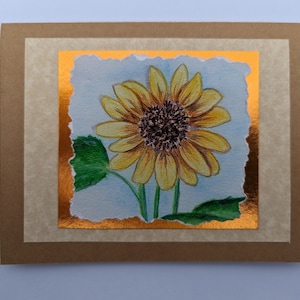 Carte faite main, carte vierge, fleur aquarelle, tournesol