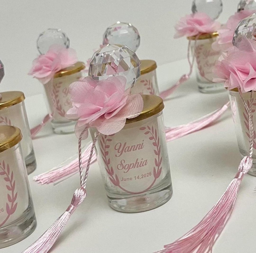 Personalized Wedding Favors for Guests, Shot Glass Candle Tulle Flower ...
