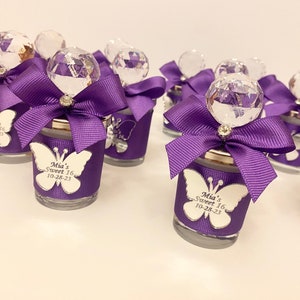 Purple Butterfly Favors for Guests, Quinceanera Party Butterfly Candle Favors in Shot Glass, Sweet 16 Favors, Mis 15 Anos Favors
