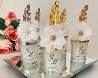 Feather Lid Wedding Candle Favors, Shot Glass Party Favors