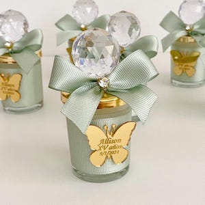 Sage Green Butterfly Candle Favors in Shot Glass, Sage Green Favors, Quinceañera Party Favors, Sweet 16 Mis 15 Mis Quince 15 años Favors