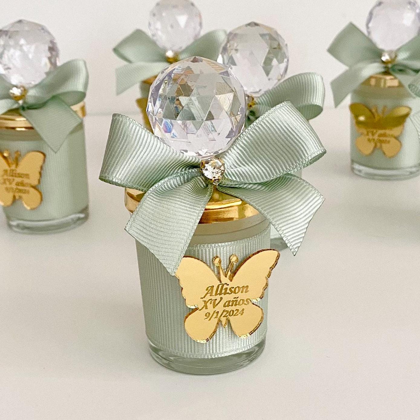 Sage Green Butterfly Candle Favors in Shot Glass, Sage Green Favors, Quinceañera Party Favors, Sweet 16 Mis 15 Mis Quince 15 años Favors