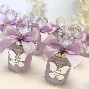 Personalized Elegant Butterfly Candle Favors in Shot Glass, Elegant Quinceañera Party Favors, Sweet 16 Mis 15 Mis Quince 15 años Favors
