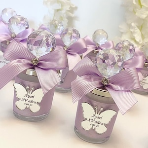 Personalized Elegant Butterfly Candle Favors in Shot Glass, Elegant Quinceañera Party Favors, Sweet 16 Mis 15 Mis Quince 15 años Favors