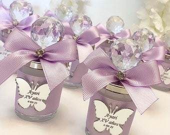 Personalized Elegant Butterfly Candle Favors in Shot Glass, Elegant Quinceañera Party Favors, Sweet 16 Mis 15 Mis Quince 15 años Favors
