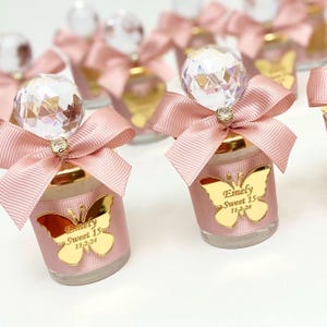 Rose Gold Butterfly Candle Favors in Shot Glass, Rose Gold Favors, Quinceañera Party Favors, Sweet 16 Mis 15 Mis Quince 15 años Favors