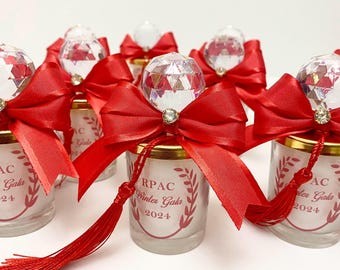 Red Party Favor Candle: Shot Glass, Bow & Crystal - Sweet 16, Baby Shower