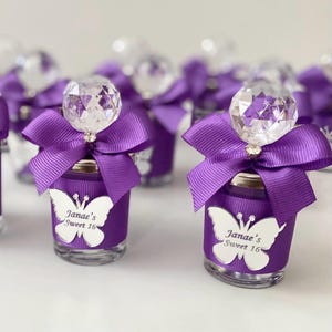 Quinceanera Butterfly Candle Favors: Purple Shot Glass, Crystal Ball