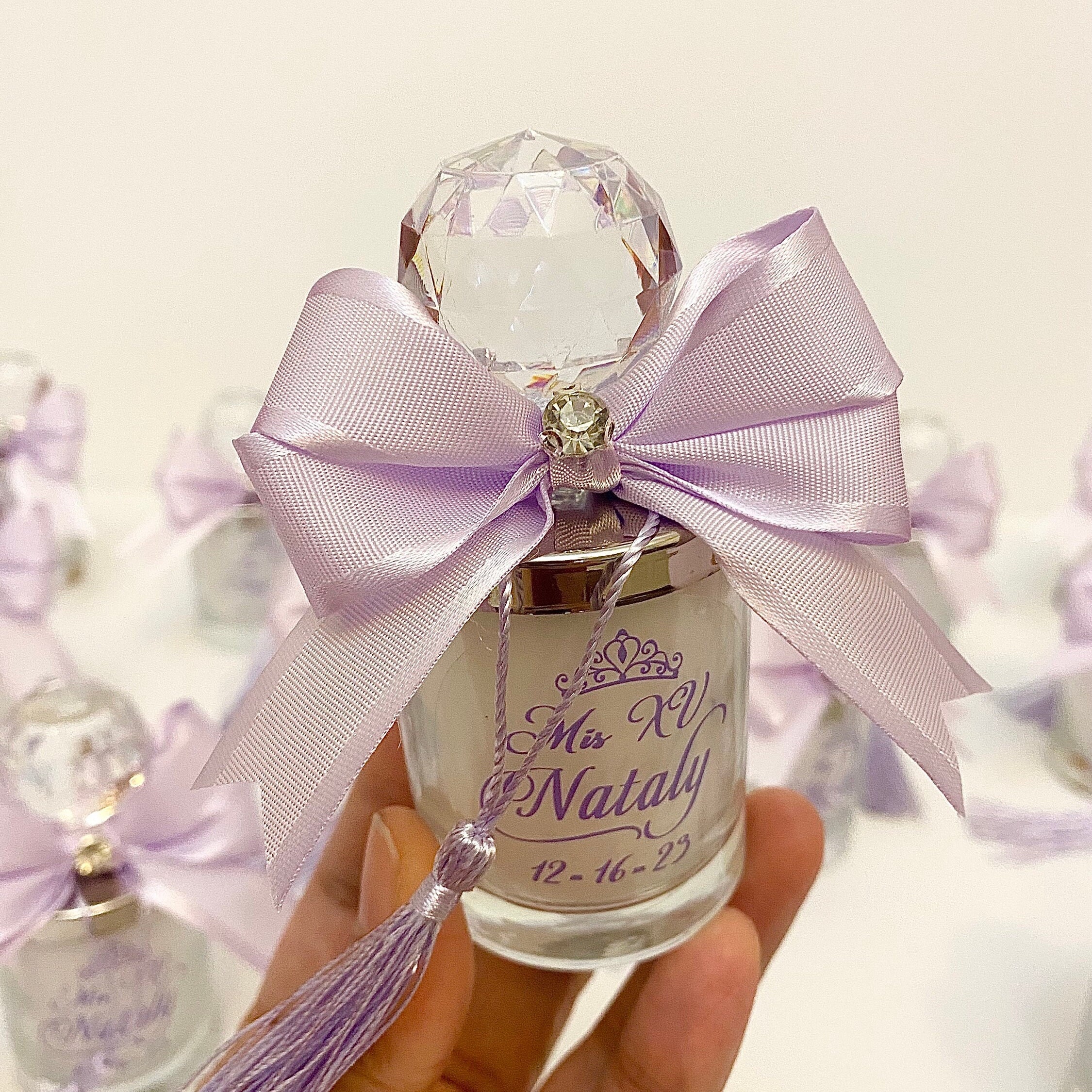 Lilac Wedding Candle Favors With Crystal Knob and Ribbon - Etsy
