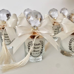Ivory Wedding Candle Favors: Shot Glass with Crystal Ball