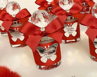 Personalized Butterfly Candle Favors, Quinceañera Shot Glass Favors