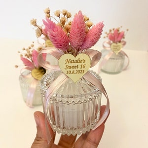 Luxury Party Favors Dried Flowers , Sweet 16 Mis 15 Anos Favors, Quinceanera Favors, Classy Glass Candle, Baby shower Bridal Shower Favors