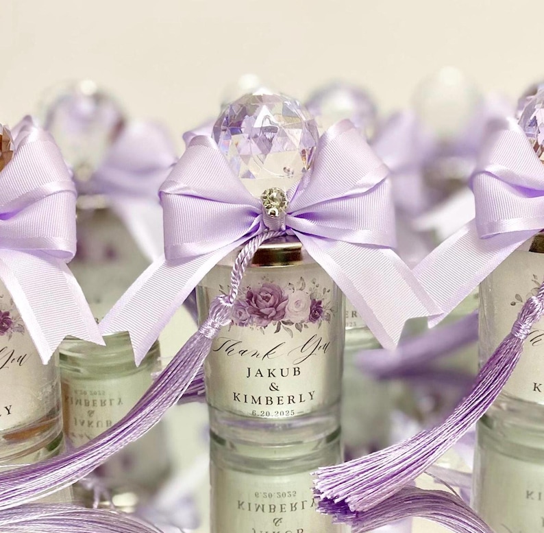 Purple-themed wedding reception supplies - purple wedding candle favor