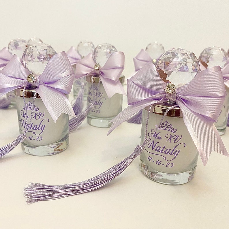 Lilac Wedding Candle Favors With Crystal Knob and Ribbon - Etsy
