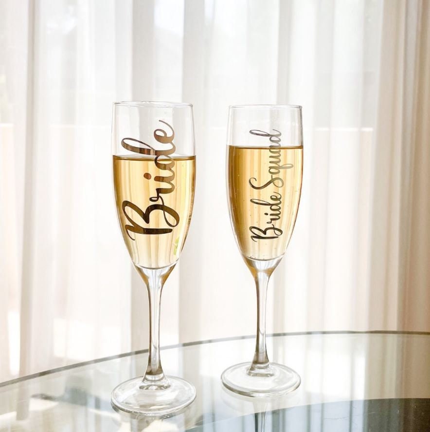Champagne & Coupe Glasses Customised Flutes Bridesmaid Bride Bride