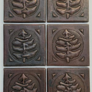 SALE - Copper Tile - 6-4x4 hand hammered copper tiles with ceramic tile backer-Dark Antique Copper-Pine Tree
