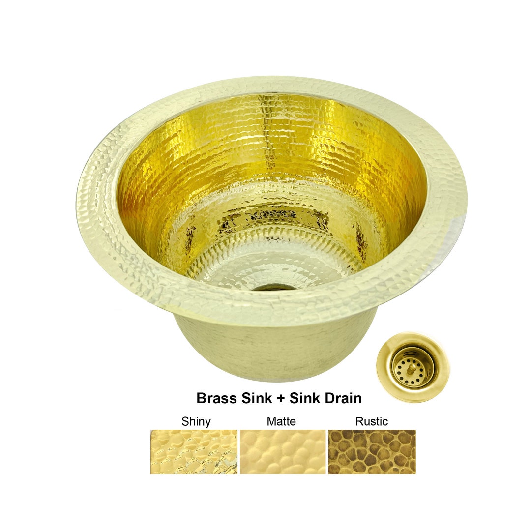 8 Round Hammered Brass Bar Sink Choose Shiny Brass Etsy