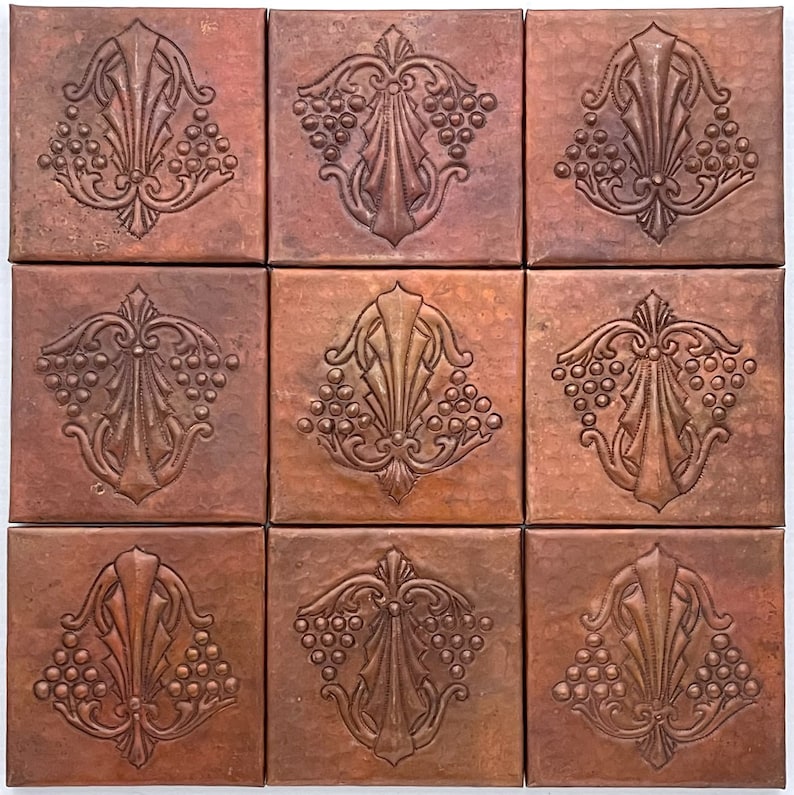 Hammered Copper Tile 94x4 hand hammered copper tiles with ceramic
