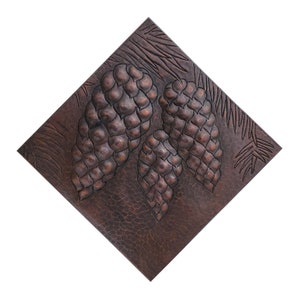 Hammered Copper Tile - Pinecone Design - 1-10x10 hand hammered copper tiles with ceramic tile backer-Dark Antique Oil Rubbed Bronze Copper