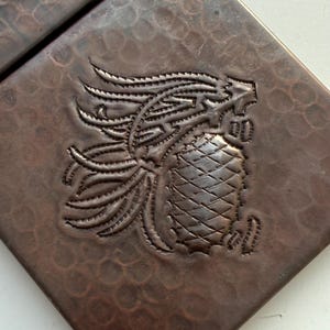 SALE - Copper Tile - 2-4x4 hand hammered copper tiles with Diagonal  Pinecone Design - Dark Antique Copper