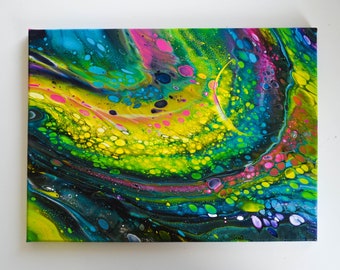 Abstract Acrylic Pour Painting On Canvas (40x30cm) "Open-Cup-Technique"