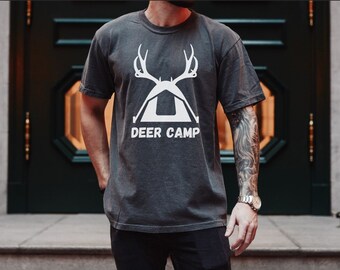 DEER CAMP Garment-Dyed T-shirt, Deer shirt, Hunter Shirt, Antlers