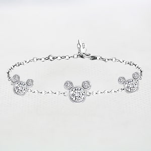 Sterling Silver Mickey Mouse Bracelets for Women - Crystal Bracelets - Clear Friendship Adjustable Infinity Charm Link Bracelets for Girls