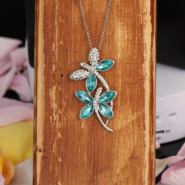 dragonfly Necklace For Women, white gold plated zirconia crystal necklace, friendship necklace, beauty cute necklace, Birthday Gift for Her