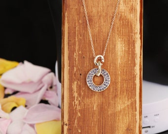 circle Necklace For Women, rose gold plated zirconia love crystal necklace, friendship necklace, shine girl necklace, Birthday Gift for Her