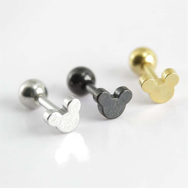 Tiny Surgical Steel Mickey Mouse Screw Back Earrings - Hypoallergenic Cartilage Earrings for Women, Girls' Kids Birthday Gift with Gift Box