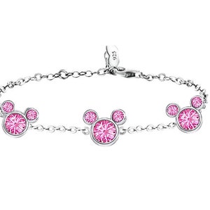 Sterling Silver Mickey Mouse Bracelets for Women - Crystal Bracelets - pink  Friendship Adjustable Infinity Charm Link Bracelets for Girls