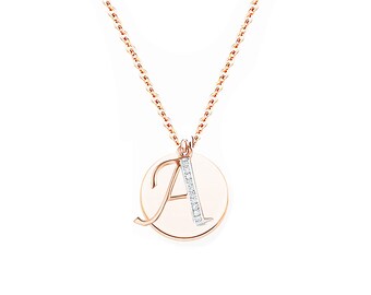 Personalised necklace for women, Rose Gold Plated Stainless Steel Alphabet A Necklace, disc CharmS Initial necklace Minimalist Geometric