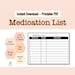 Medication List Printable - PDF DOWNLOAD - Etsy