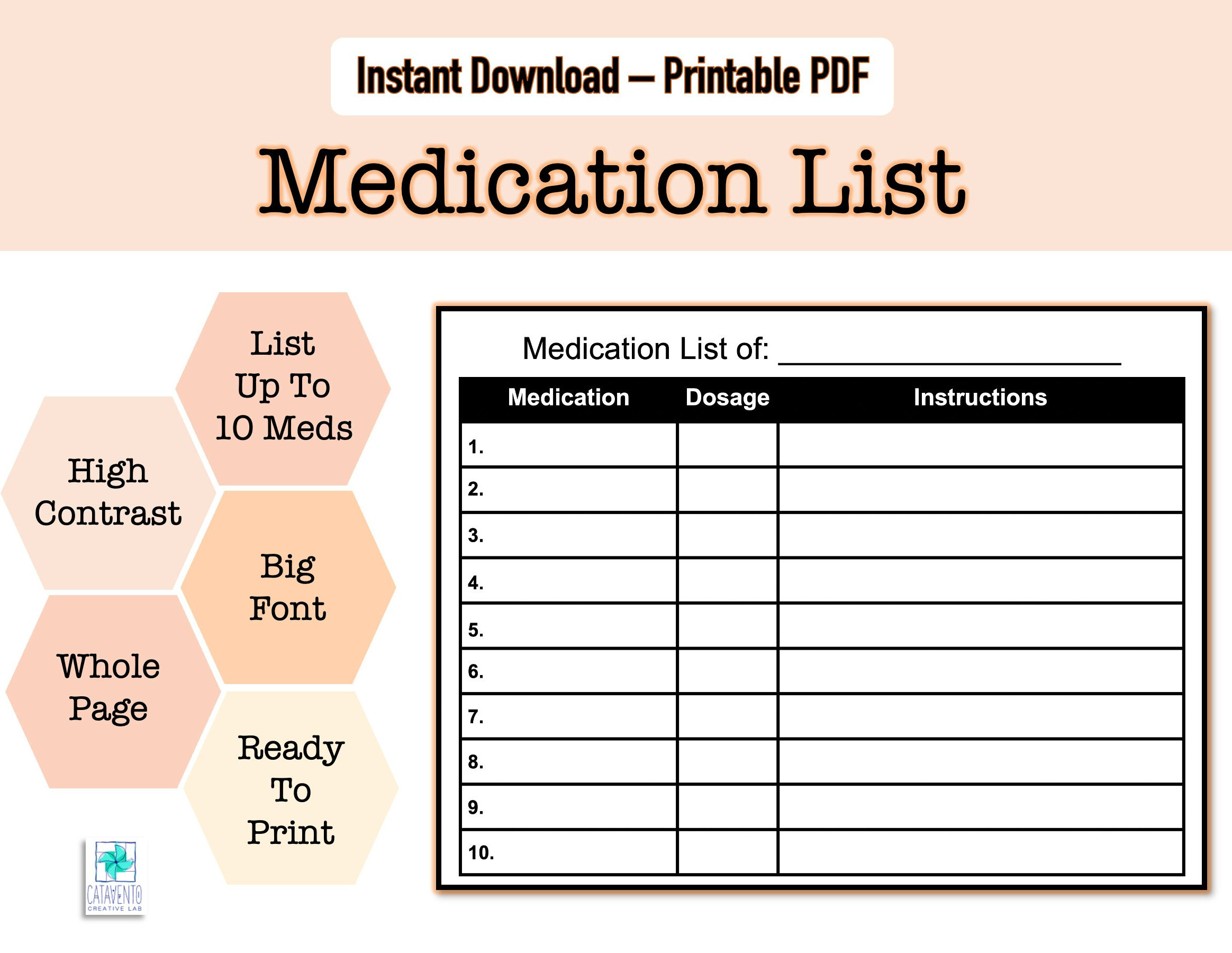 Medication List Printable PDF DOWNLOAD - Etsy