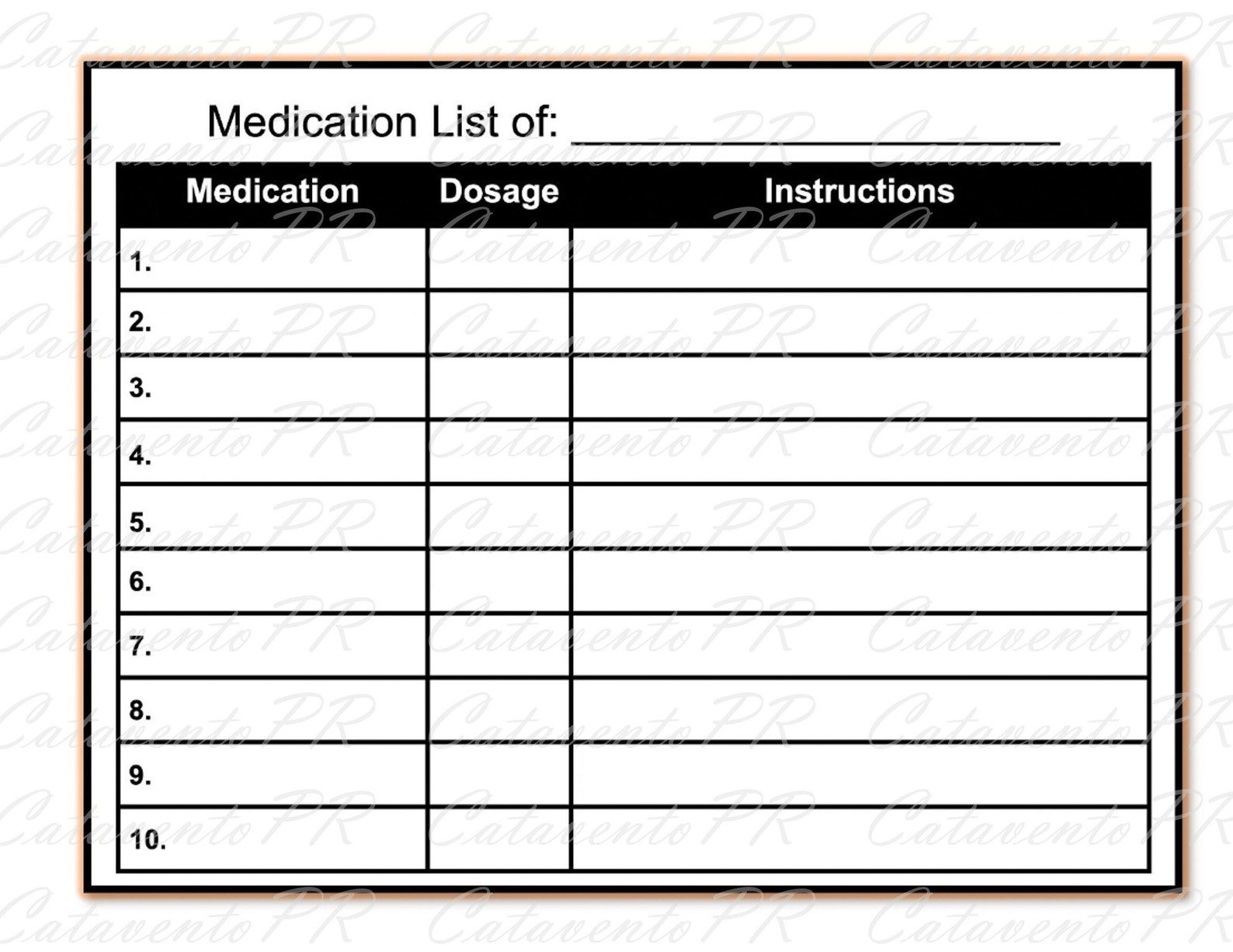 Medication List Printable - PDF DOWNLOAD - Etsy