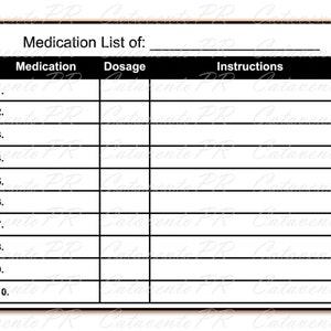 Medication List Printable - PDF DOWNLOAD - Etsy