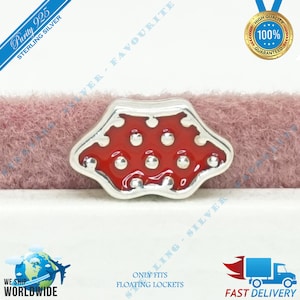 Minnie Maus Roter Rock Locket zierlicher Charme, Liebe kleine Perle > Passend für Europa Floating Medaillons > S925 Sterling Silber > Voll gestempelt > NEU