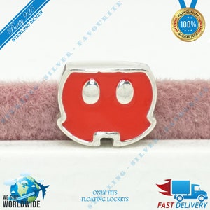 Mickey Mouse Red Trousers Locket Petite Charm, Love Tiny Bead > Fits Europa Floating Lockets > S925 Sterling Silver > Fully Stamped > NEW