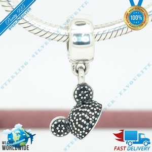 Mickey Sparkling Pave Ear Hat Hanger Charm, Beauty Bead > Past bij Europa Armband > S925 Sterling Zilver > Volledig gestempeld > NIEUW