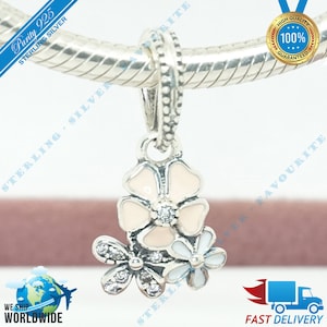Poetic Blooms Halskette Anhänger Charme, rosa Blume, Blumen baumeln lassen > Passend für Armband Europa > S925 Sterling Silber > Voll gestempelt > NEU