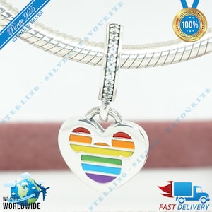 Mickey Pride Rainbow Heart Hanger Charm, Beauty Dangle > Past bij Europa Armband > S925 Sterling Zilver > Volledig gestempeld > NIEUW