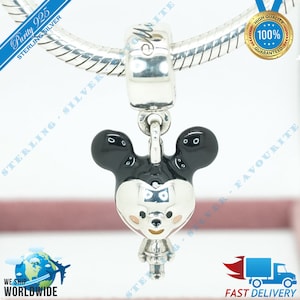 Mickey Cutie Hanger Charm, Kawaii, Zwart, Valentijnsdag > Past bij Europa Armband > S925 Sterling Zilver > Volledig gestempeld > NIEUW