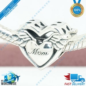 Angel Wings & Mum Charm, Moeder, Mama, Hart, Familie Liefde Kraal > Past bij Europa Armband > S925 Sterling Zilver > Volledig gestempeld > NIEUW